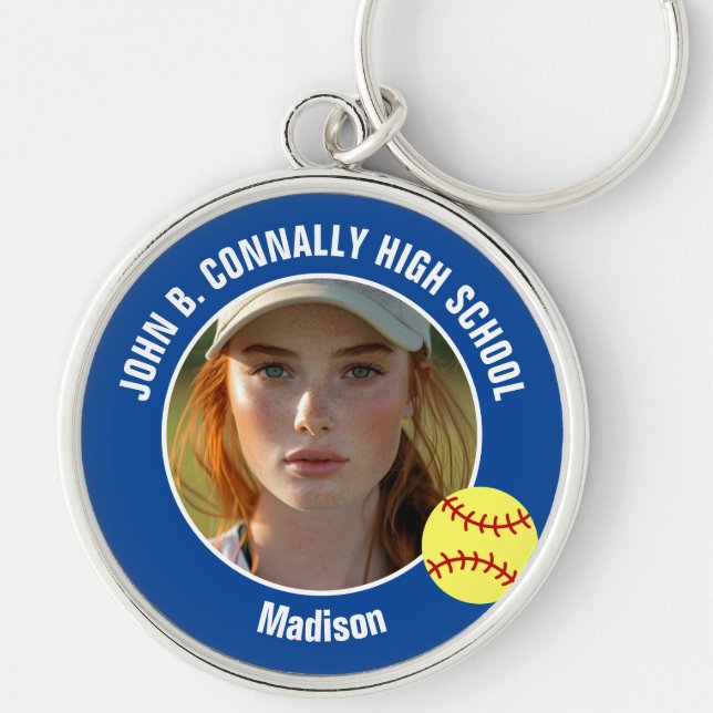 Porte-clés Blue Softball Player Photo High School Keepsake (Devant)