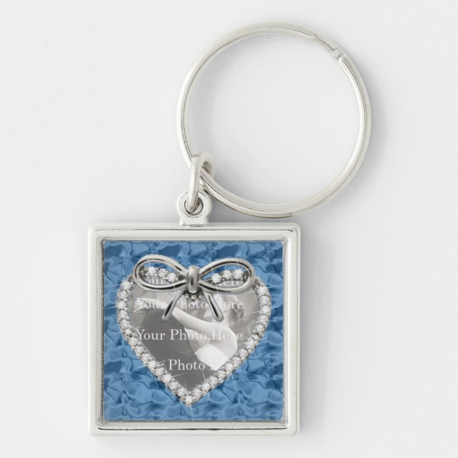 Porte-clés Blue Square Diamond Heart Frame Keychain (Devant)
