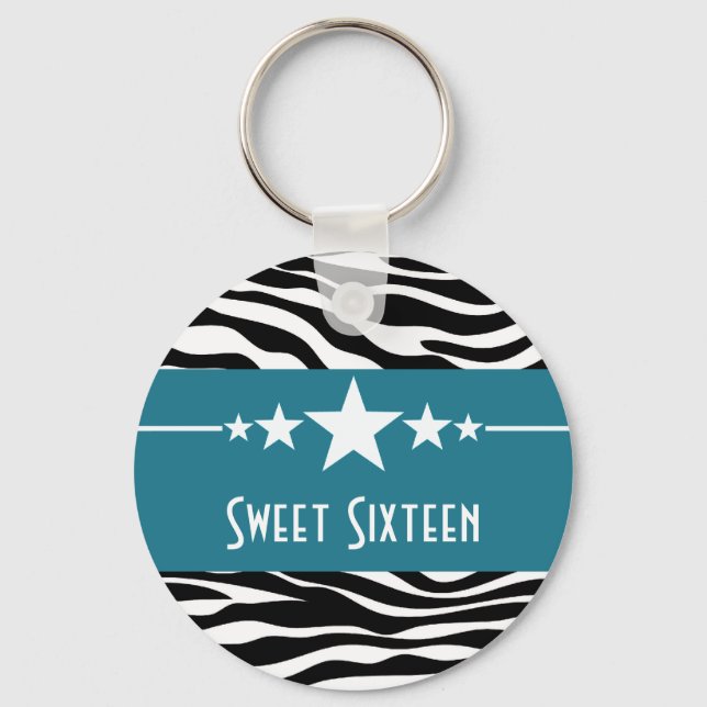 Porte-clés Blue Stars Zebra Print Sweet 16 Keychain (Recto)