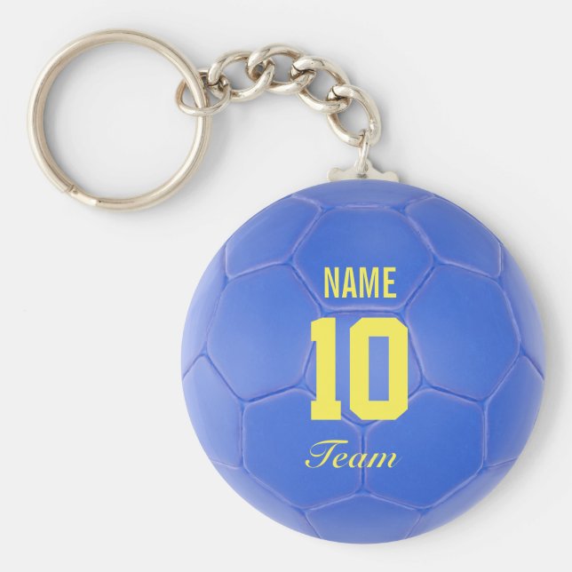Porte-clés Blue Yellow Team Soccer Ball Nom personnalisé (Devant)
