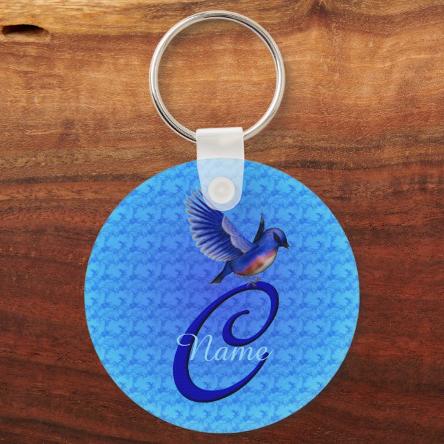 Porte-clés Bluebird Elegant Monogram Initiale C Personnalisée (Recto)
