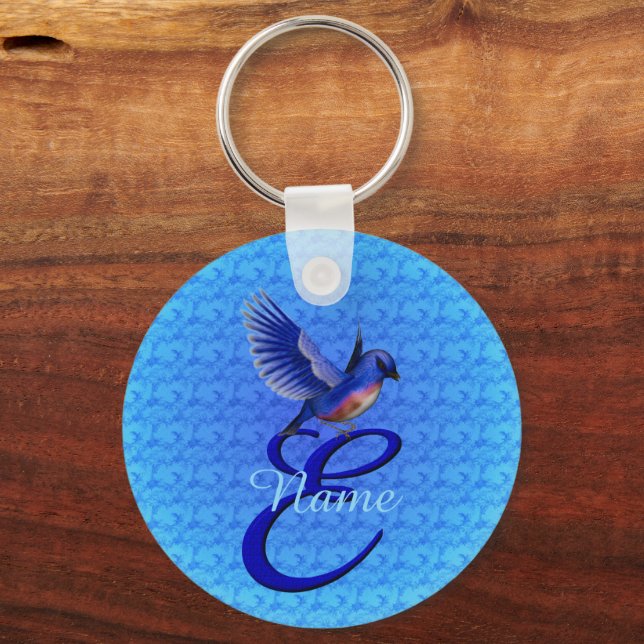 Porte-clés Bluebird Elegant Monogram Initiale E Personnalisée (Recto)