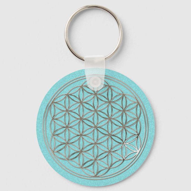 Porte-clés Blume des Lebens / Fleur de vie | cyan argenté (Recto)