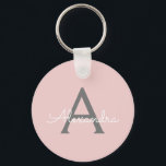 Porte-clés Blush Pink Grey Modern Script Girly Monogram<br><div class="desc">Blush Pink and Grey Simple Script Monogram Nom Keychains (Porte - clé). Cela rend le cadeau parfait pour 16 ans,  mariage,  douche nuptiale,  anniversaire,  baby shower ou bachelorette pour quelqu'un qui aime le luxe glam et les styles chic.</div>