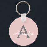 Porte-clés Blush Pink Grey Modern Script Girly Monogram<br><div class="desc">Blush Pink and Grey Simple Script Monogram Nom Keychains (Porte - clé). Cela rend le cadeau parfait pour 16 ans,  mariage,  douche nuptiale,  anniversaire,  baby shower ou bachelorette pour quelqu'un qui aime le luxe glam et les styles chic.</div>