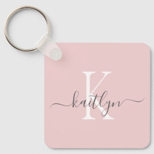 Porte-clés Blush Pink Grey Nom initial Monogramme