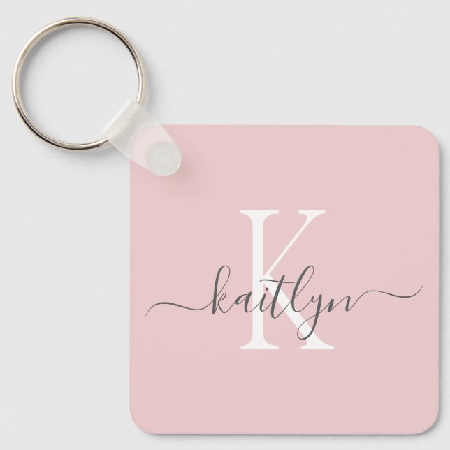 Porte-clés Blush Pink Grey Nom initial Monogramme (Recto)