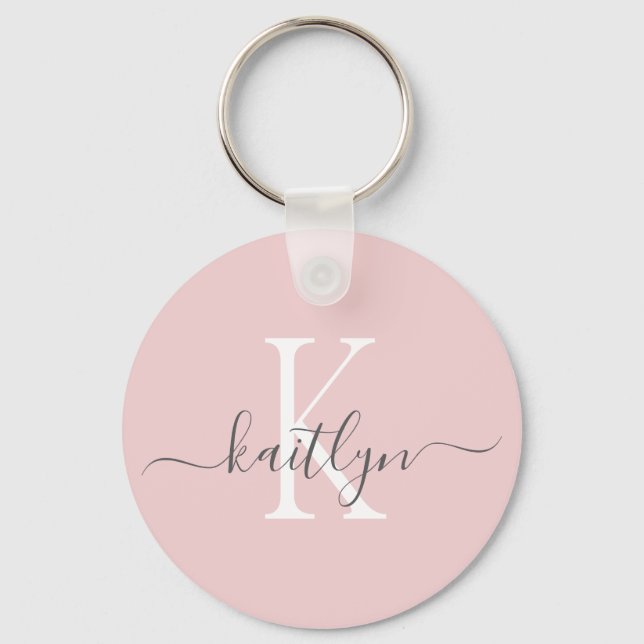 Porte-clés Blush Pink Grey Nom initial Monogramme (Recto)
