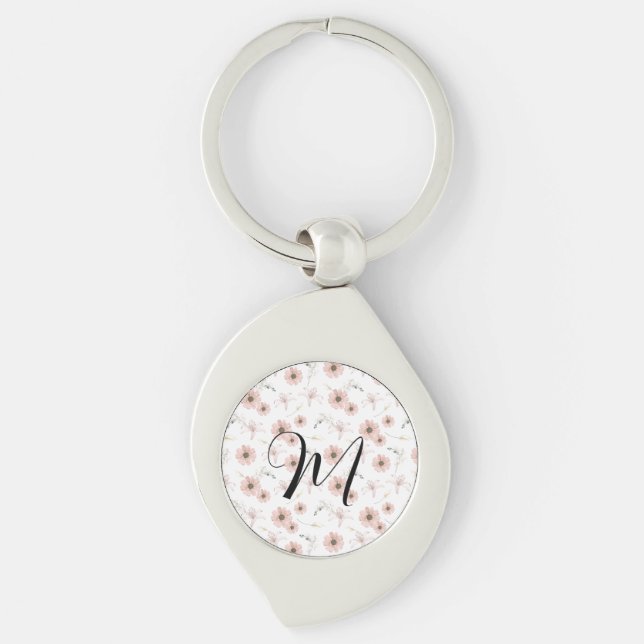 Porte-clés Blush Rose Fleurs Art Monogramme Aquarelle (Devant)