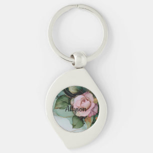 Porte-clés Blush rose floral or rose dorée romantique pour la