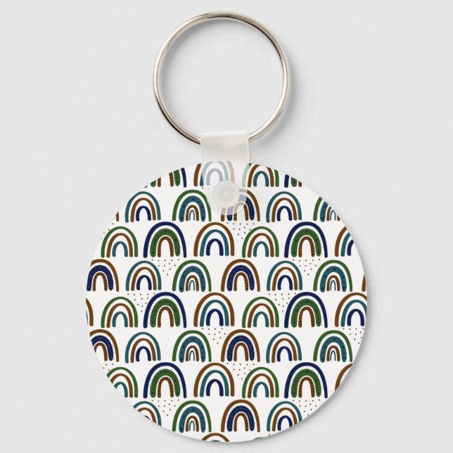 Porte-clés Boho Arc-en-ciel Bleu Vert et Marron  (Recto)