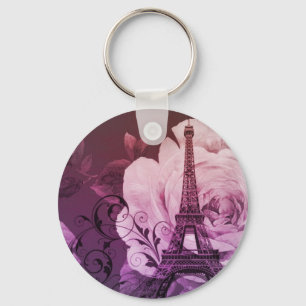 Porte-clés Boho chic violet fleuri Girly Paris Tour Eiffel