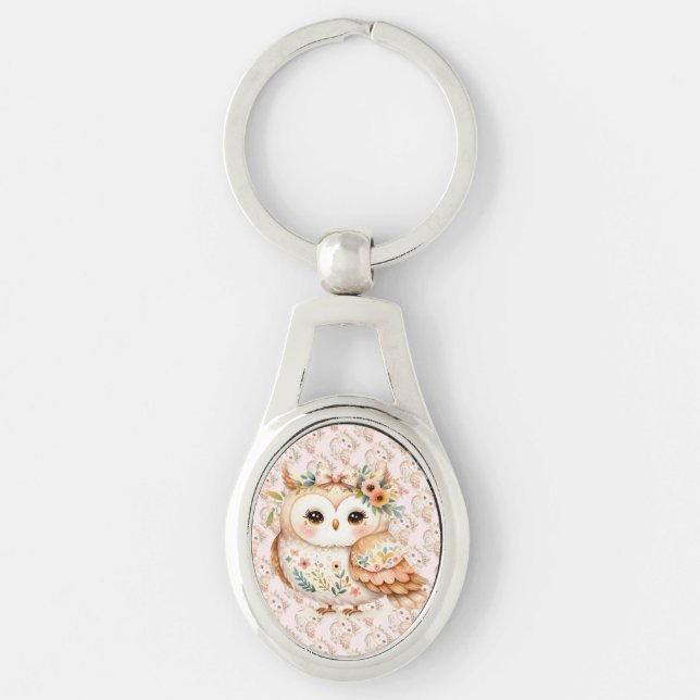 Porte-clés Boho Cottagecore Owl Floral Farmcore Charme (Devant)