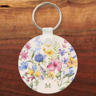 Porte-clés Boho Fleurs sauvages colorés avec Monogramme