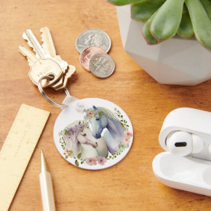 Porte-clés Boho Floral Chevaux blancs