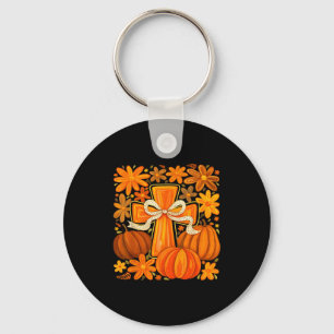 Porte-clés Boho Floral Citrouille Croix Automne Jésus Foi Chr