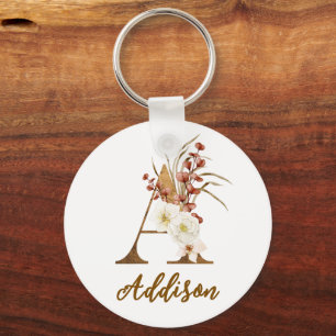 Porte-clés Boho Floral lettre A Monogramme Mariage Faveur