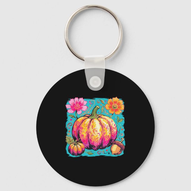 Porte-clés Boho Floral Thanksgiving Saison Citrouille Vibes d (Recto)