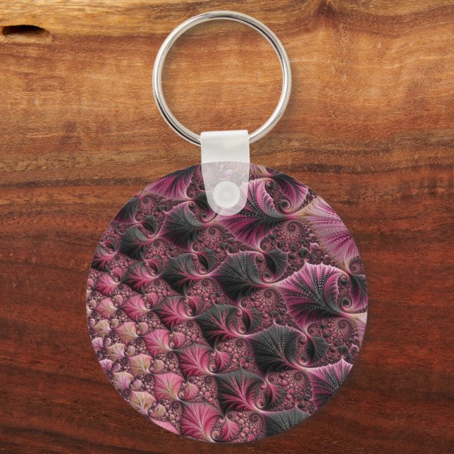 Porte-clés Boho Funky Éclectique Rose Noir Abstrait Fractal (Recto)