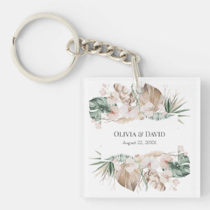 Porte-clés Boho Orchidée Tropicale et Monstera