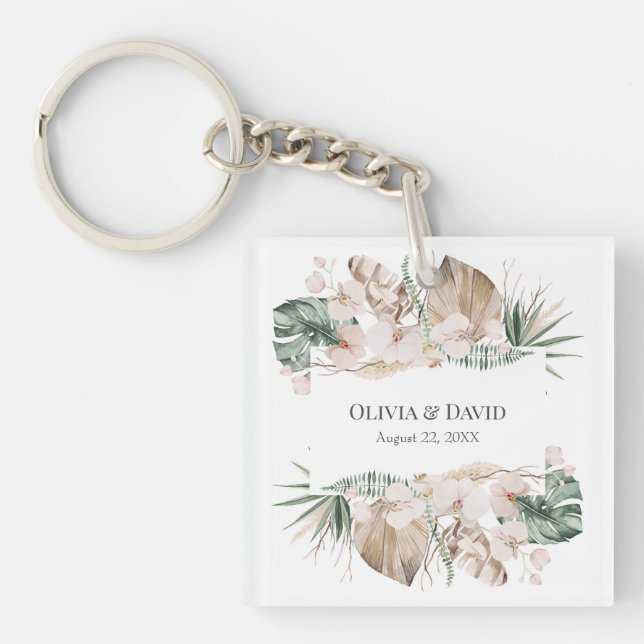 Porte-clés Boho Orchidée Tropicale et Monstera (Devant)