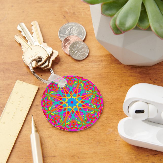 Porte-clés Boho rose radieux Porte - clé Mandala (Bureau)