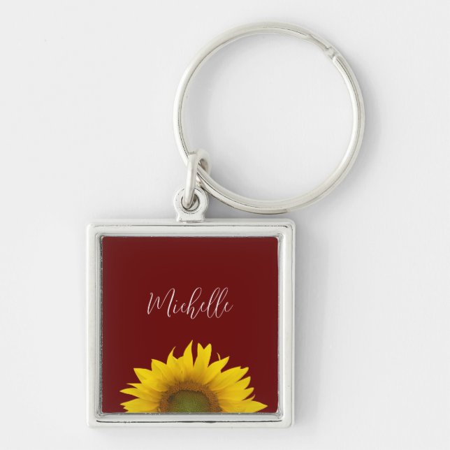Porte-clés Boho Sunflower Classique Rouge Élégant Floral (Devant)