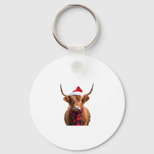 Porte-clés Boho Xmas Christmas Highland Cow T-Shirt (3) (Recto)