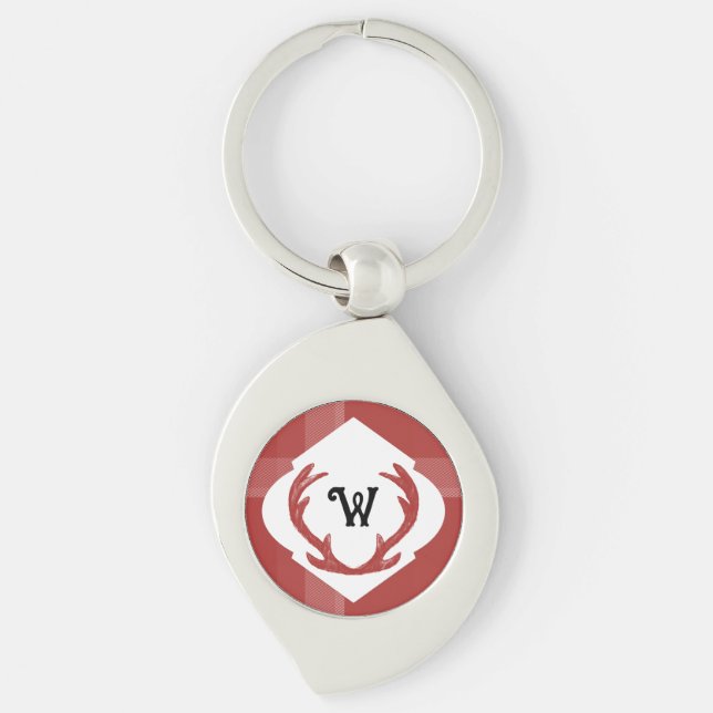 Porte-clés Bois de cerf Rustique Minimal Monogram Bourgogne (Devant)