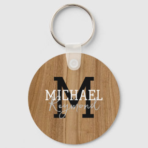 Porte-clés Bois Texture Monogramme rustique Style Pays Keycha