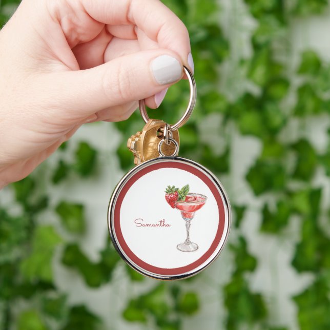 Porte-clés Boisson Cocktail aux Fraises Rouge Blanc (Main)