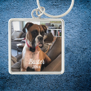 Porte-clés Boîte de photo de Boxer à typographie blanche pers