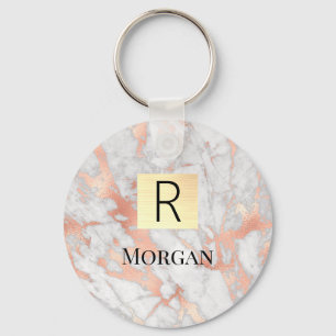 Porte-clés Boîte dorée en marbre d'or et de rose blanc, nom e