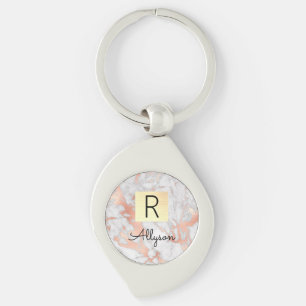 Porte-clés Boîte dorée en marbre or et rose, nom et monogramm