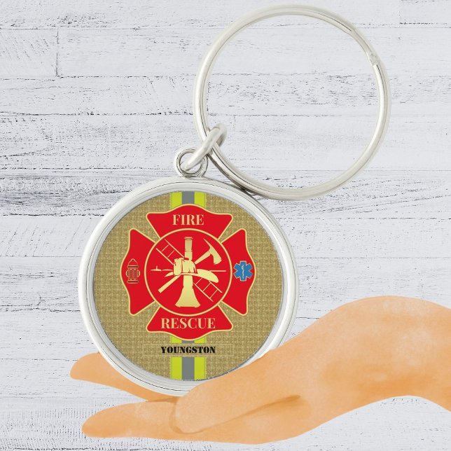 Porte-clés Bold Firefighter Maltese Cross Art (Firefighter Fire Rescue Bunker Gear Maltese Cross Keychain)
