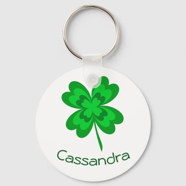 Porte-clés Bon Shamrock de chance Quatre feuilles Clocher Nom (Recto)