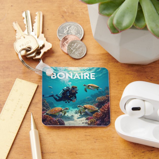 Porte-clés Bonaire plongée avec tuba avec tortues (Bureau)