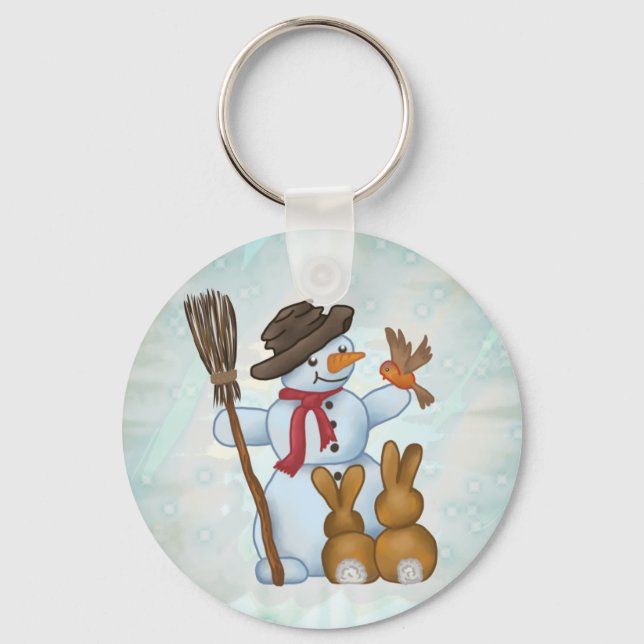 Porte-clés Bonhomme de neige avec animaux (Recto)
