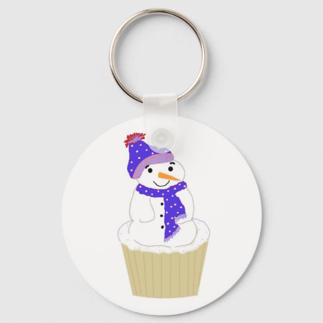 Porte-clés Bonhomme de neige gâteau joyeux (Recto)