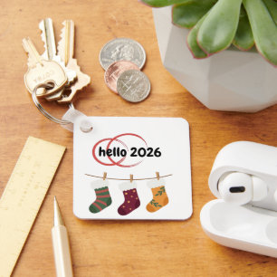 Porte-clés Bonjour 2026 Nouvel An Chaleureux Chaussettes d'Hi