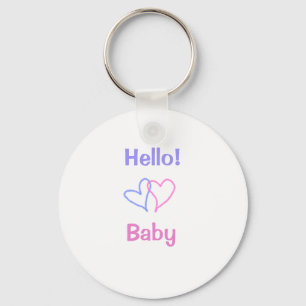 Porte-clés Bonjour bébé rose violet cœur aquarelle boho