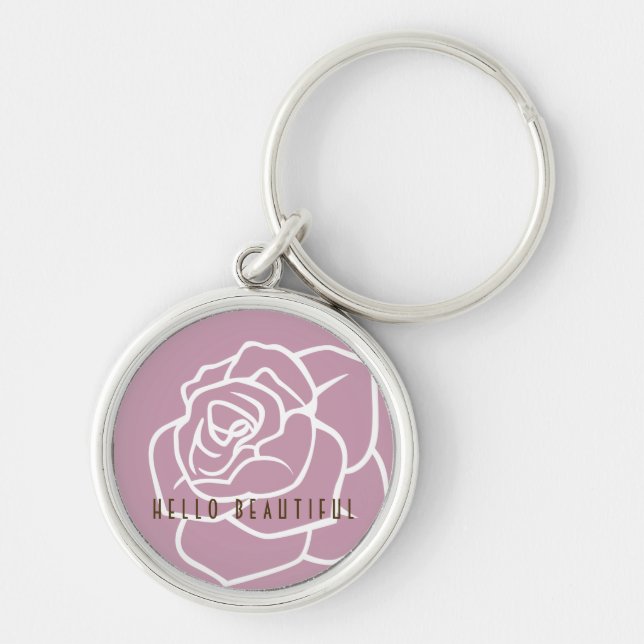 Porte-clés Bonjour Belle - Rose Rose Florale Moderne Chic (Devant)
