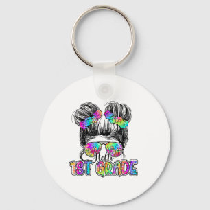 Porte-clés Bonjour fille de 1re année avec chignon de cheveux