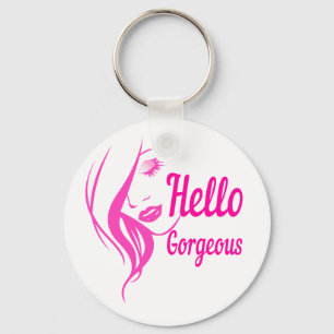 Porte-clés Bonjour Magnifique Jolie Dame Visage Typographie