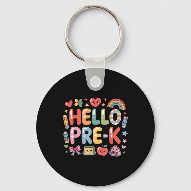 Porte-clés Bonjour Pré-k Retour À L'École Enseignant Fun Gra  (Recto)
