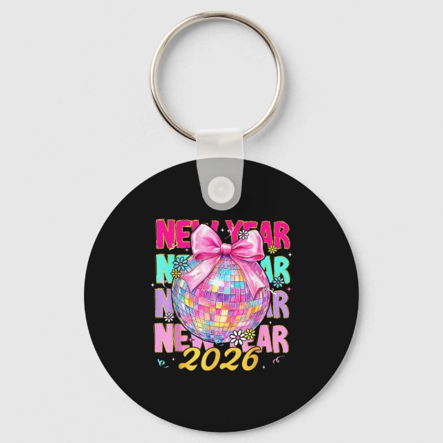 Porte-clés Bonne année 2026 Coquette Bow & Boule Disco  (Recto)