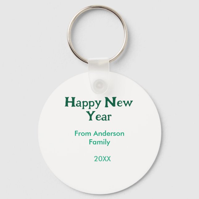 Porte-clés Bonne année verte ajouter nom de famille année sim (Recto)