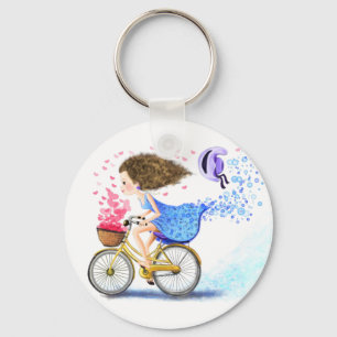 Porte-clés Bonne Jeune Fille Sur Un Vélo - Coeurs D'Amour Ro