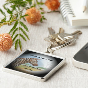 Porte-clés Bonne journée et meilleure nuit imprimé Zebra