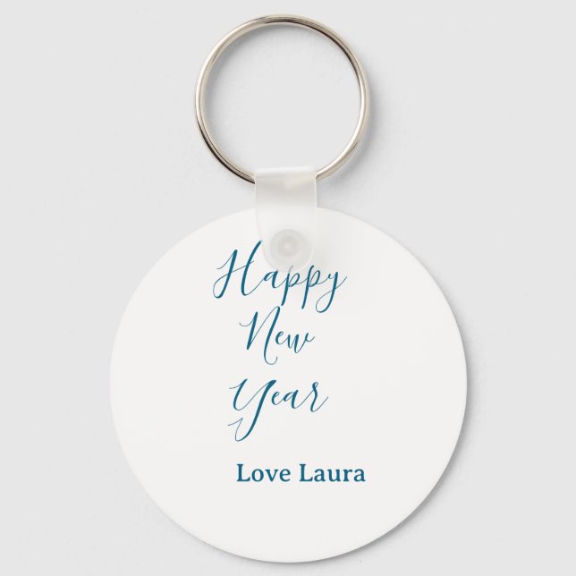 Porte-clés Bonne nouvelle année ajouter nom amour bleu simple (Recto)
